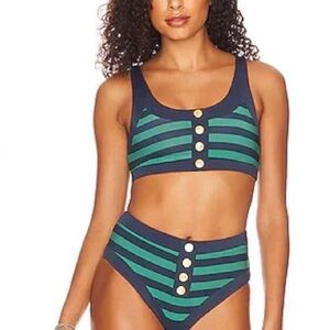 Beach Riot BNWT Navy and Green Striped Set